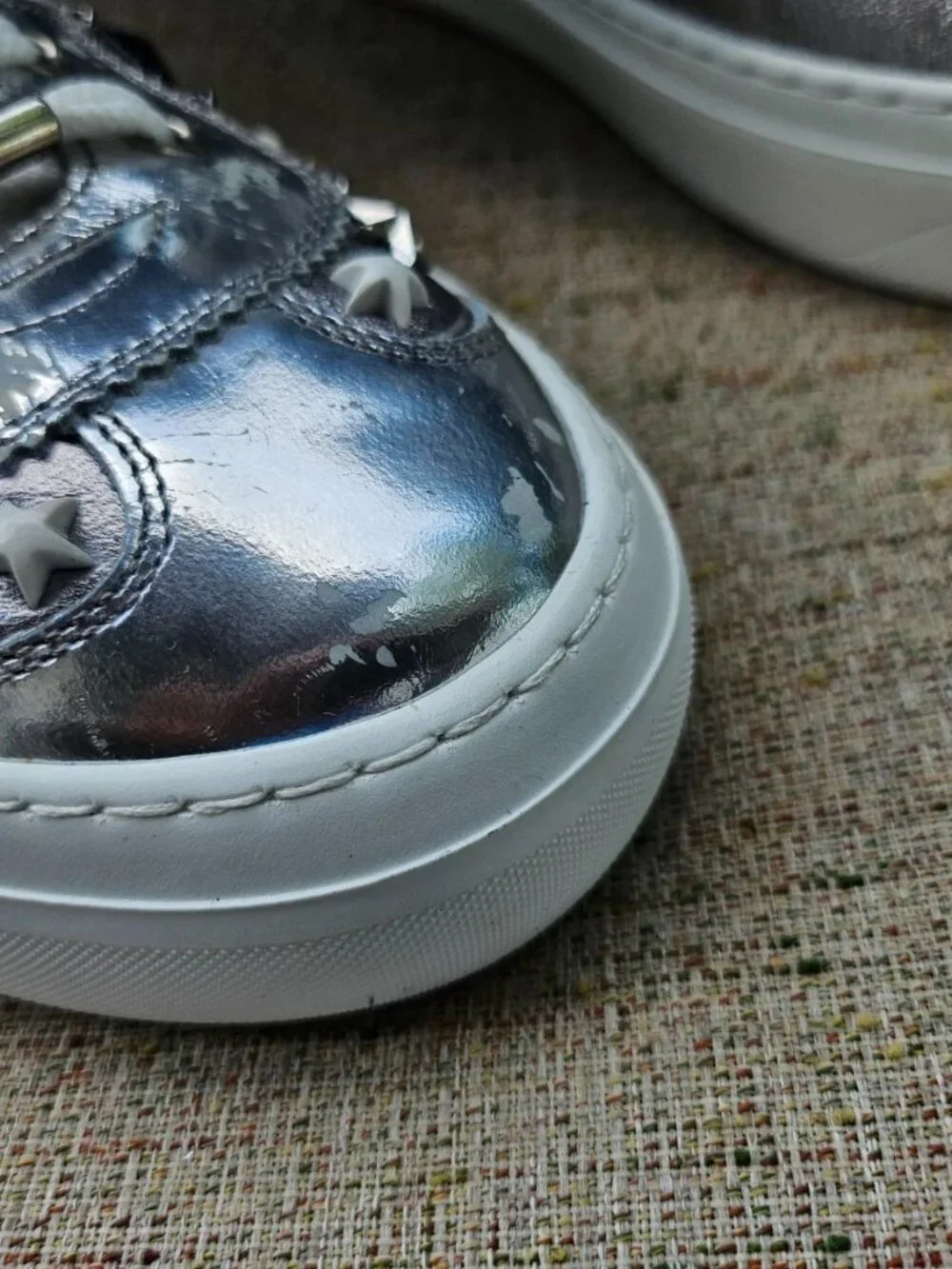 Jimmy Choo Women Sneaker Silver Tone Studs High Top Shoes Size 40.5 Made Italy